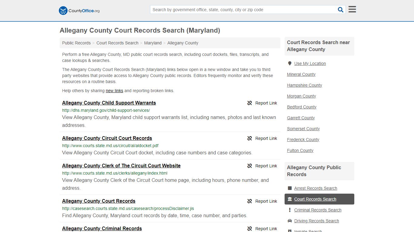 Allegany County Court Records Search (Maryland) - County Office